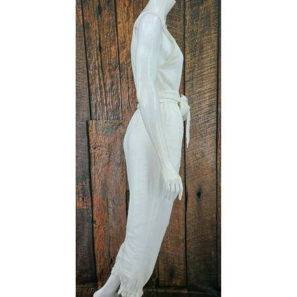 New Spell & the Gypsy Milla Strappy Jumpsuit Womens XS Off White Linen Jumper - Picture 5 of 11